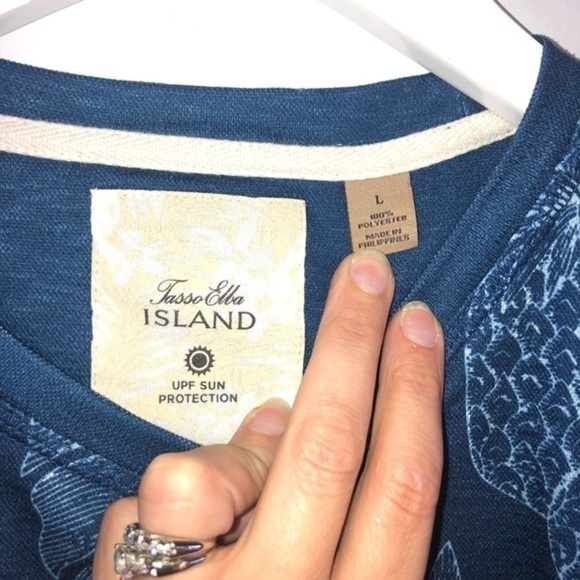 Tasso Elba Island Pacific Blue Tropical Short Sleeve T Shirt Size Large - Picture 5 of 11